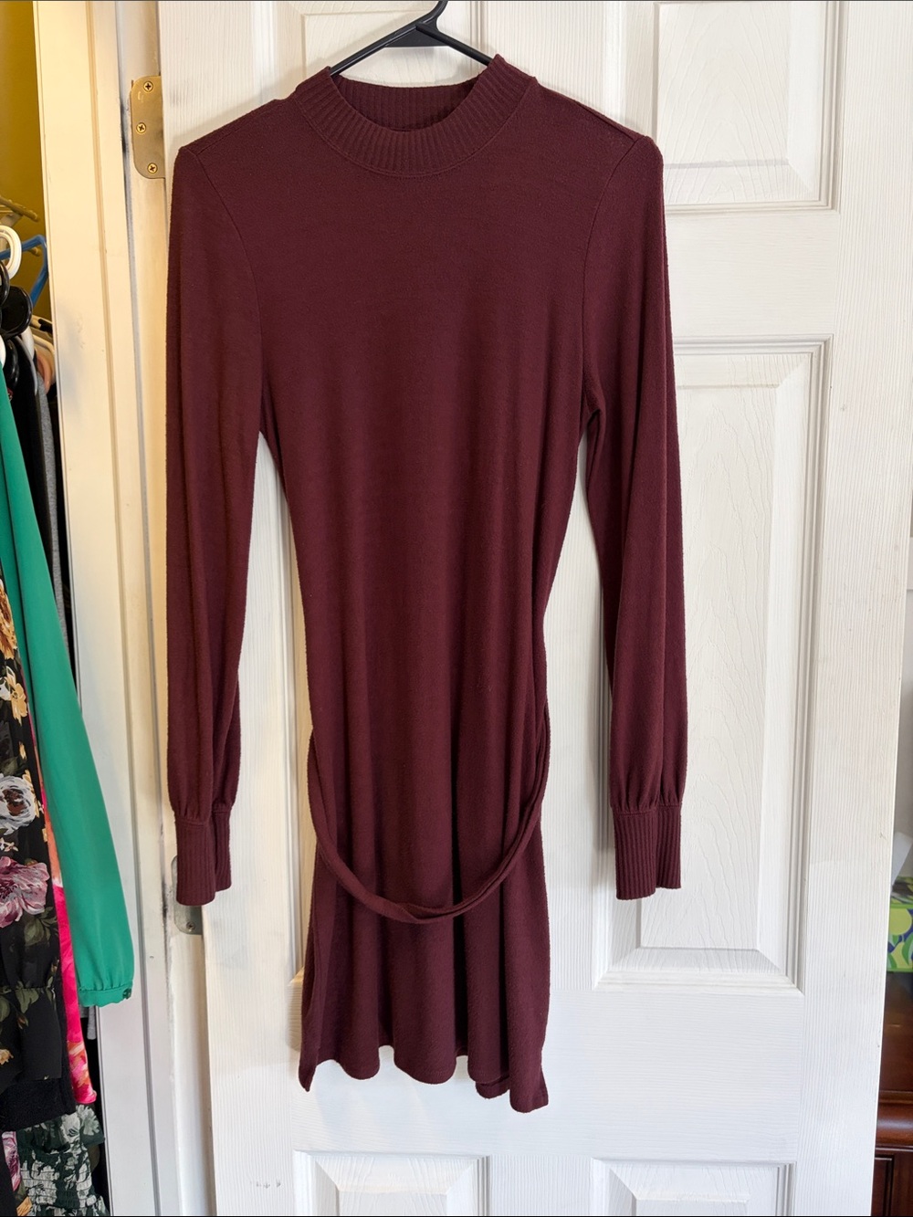 Abercrombie & Fitch Long Sleeve Knit Dress in Wine